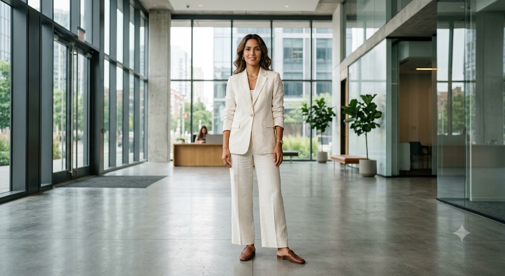 Linen Blazer and Wide Leg Trousers